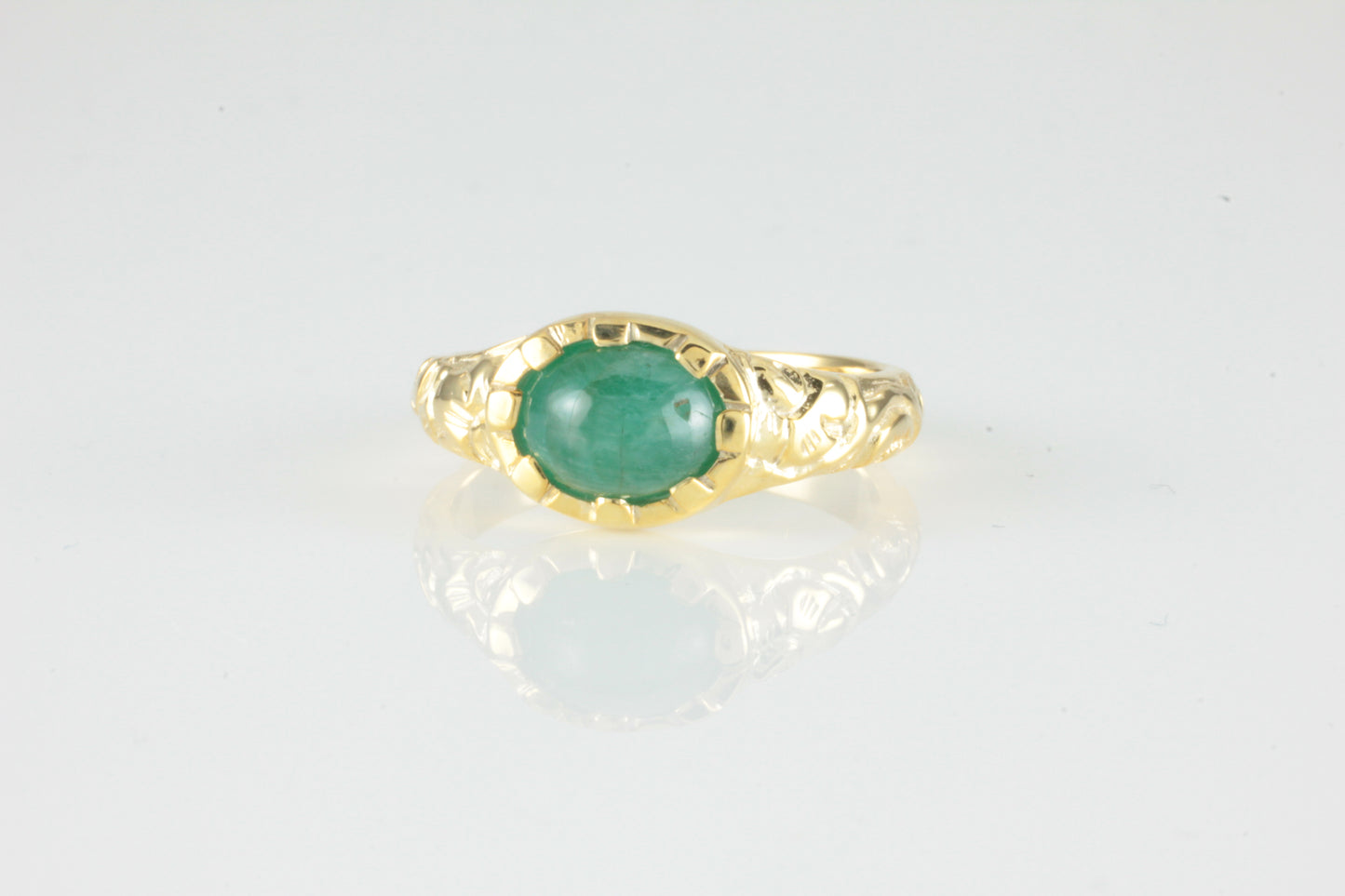 'Nida' Georgian style Oval Emerald Cabochon Ring