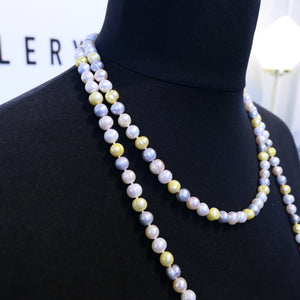 Opera Length Freshwater Pearl Necklace Endless 55" Grey, Yellow, Natural & Pink