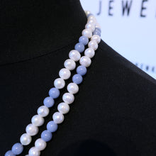 Load image into Gallery viewer, 8-8.5mm Pearl &amp; Angelite Necklace Endless 47&quot;