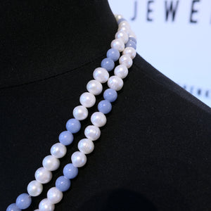 8-8.5mm Pearl & Angelite Necklace Endless 47"