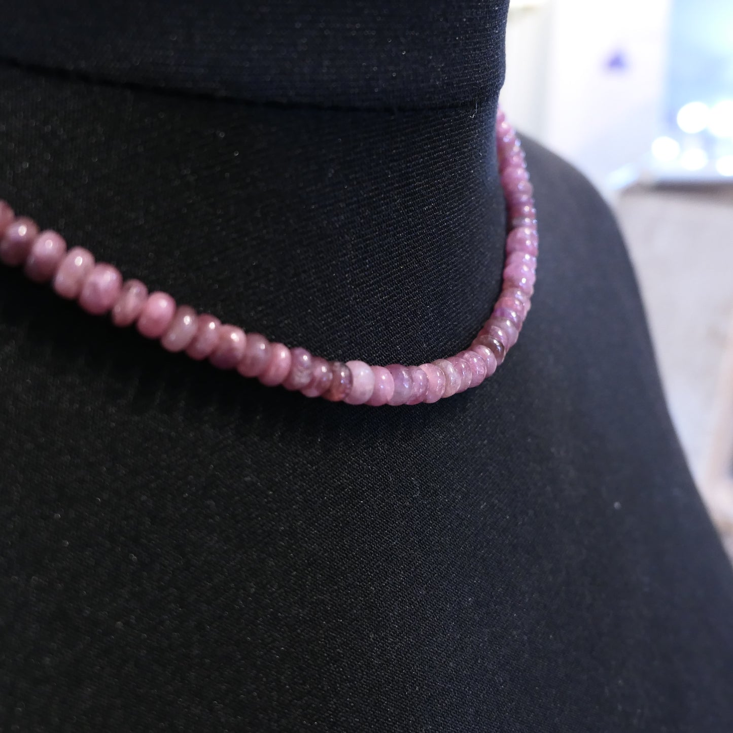 Ruby Rondelle Bead Necklace 18"