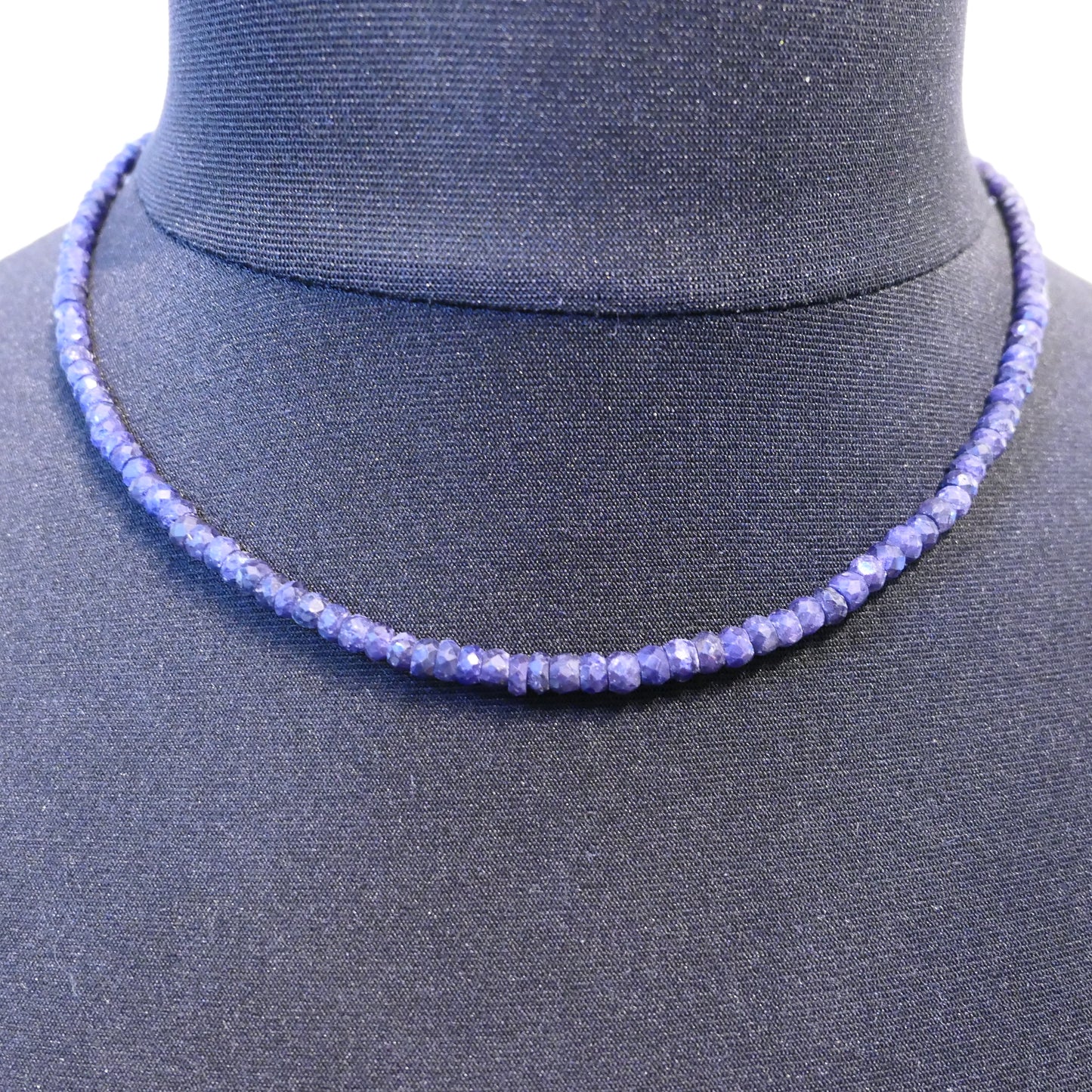 Sapphire Faceted Rondelle Bead Necklace 18"