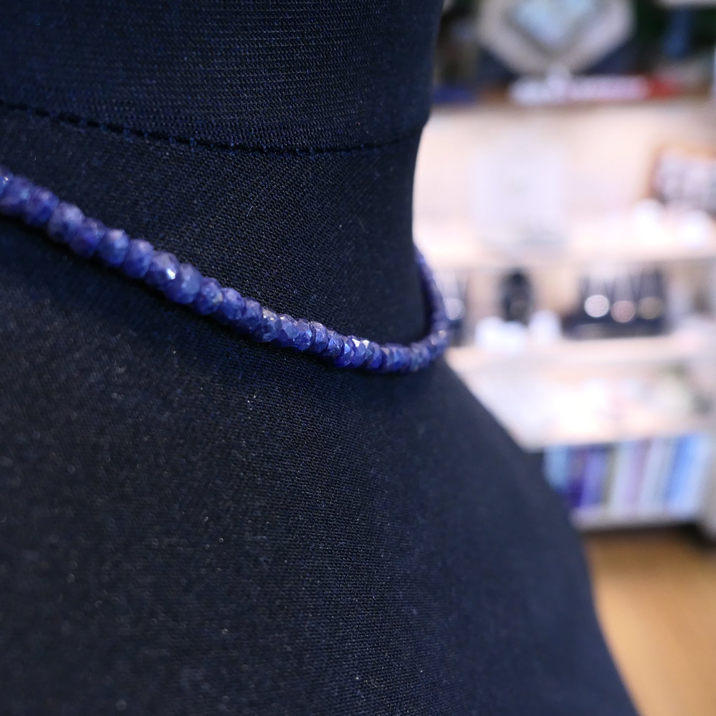 Sapphire Faceted Rondelle Bead Necklace 18"