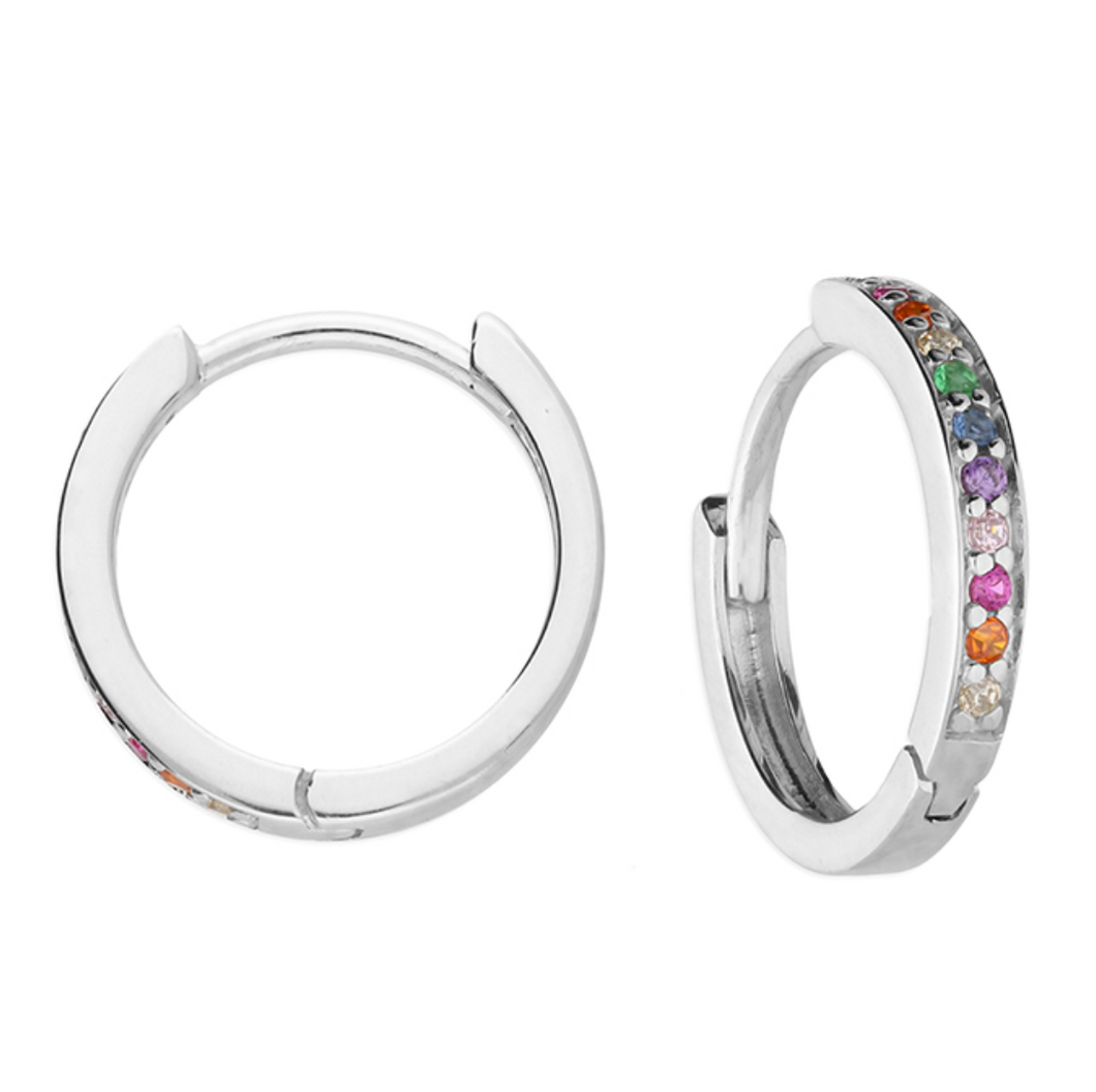 Rainbow Gemstone Hoop Earrings Silver