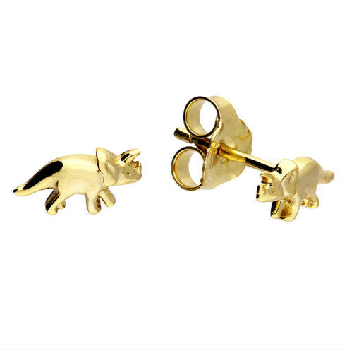 Small Triceratops Stud Earrings Gold Plated