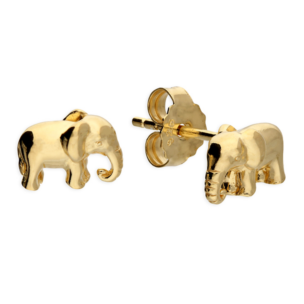 Gold Plated Silver Elephant Stud Earrings