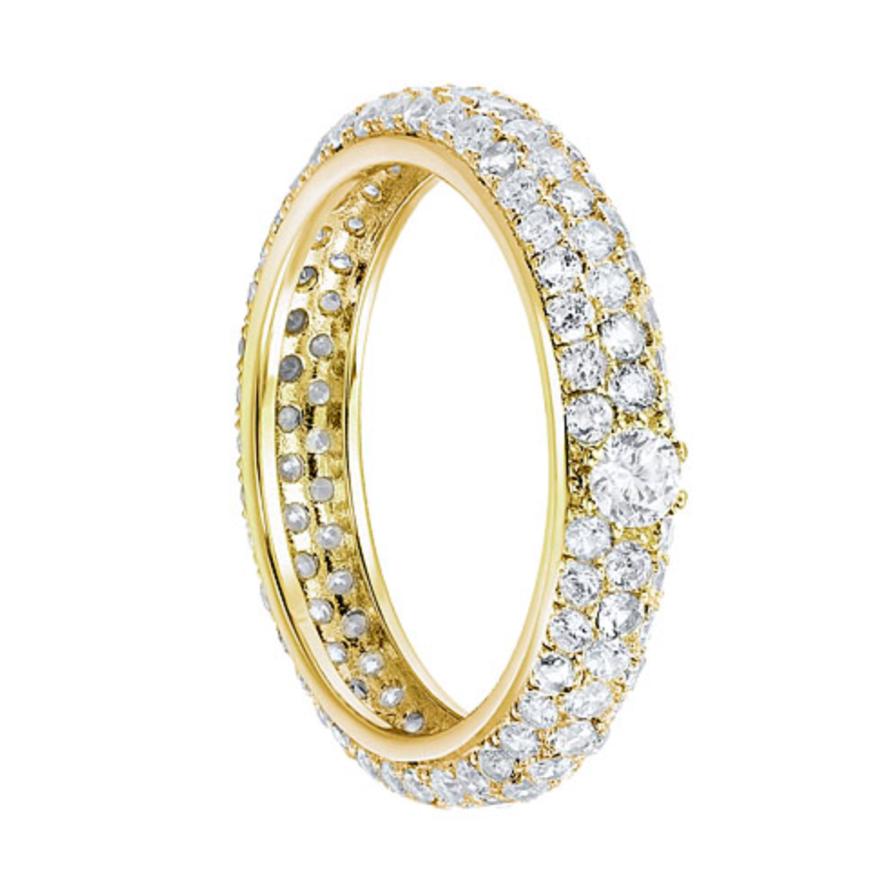 White Fully Set Pavé CZ Ring with Yellow Gold Plating