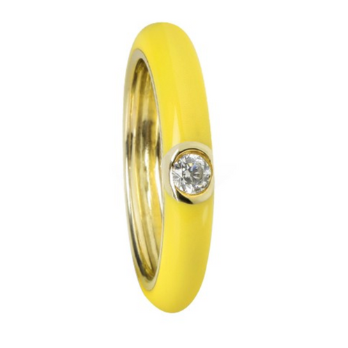 Yellow Enamel, Silver & CZ Ring