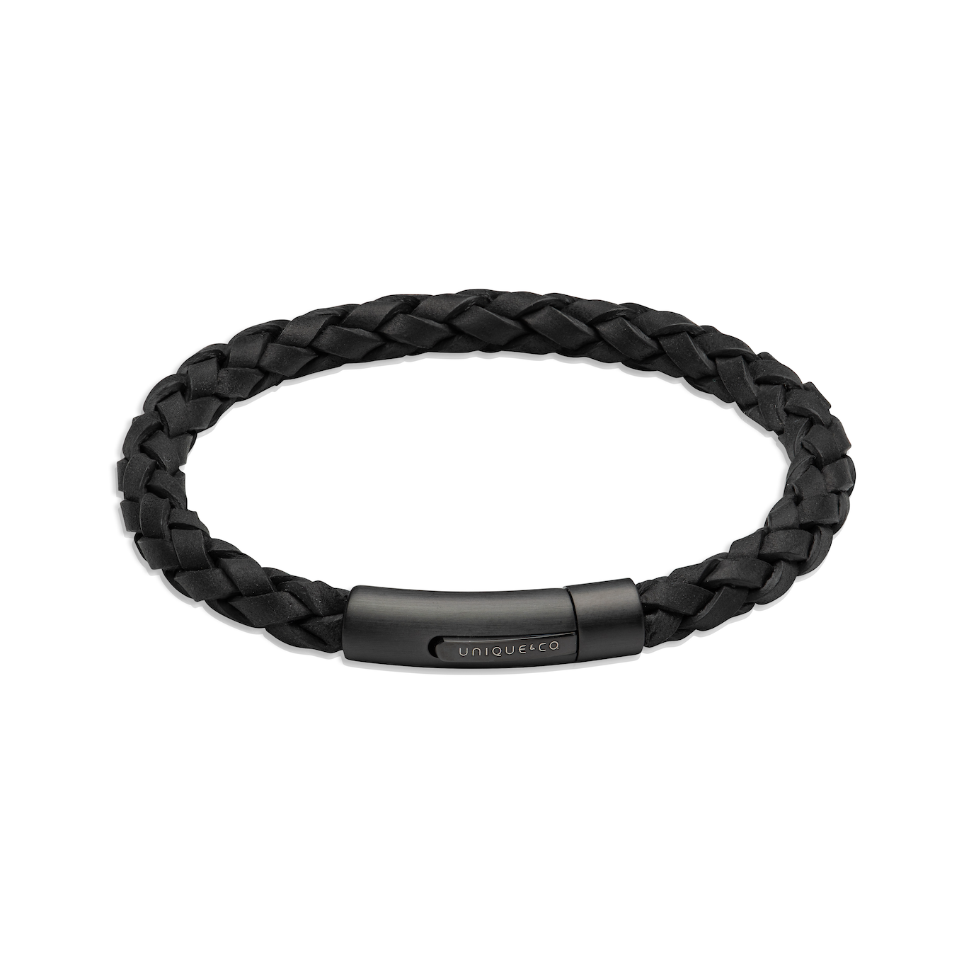 Black Leather Bracelet with Brushed Black Plated Catch