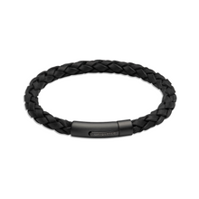 Load image into Gallery viewer, Black Leather Bracelet with Brushed Black Plated Catch