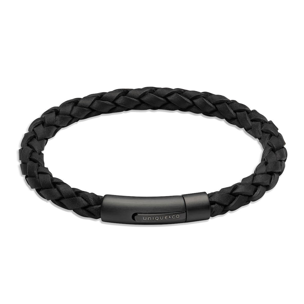 Black Leather Bracelet with Brushed Black Plated Catch