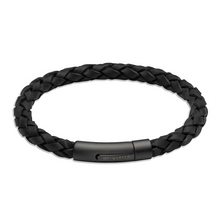 Load image into Gallery viewer, Black Leather Bracelet with Brushed Black Plated Catch