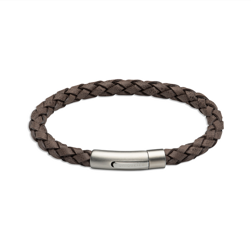 Pale Brown Leather Bracelet with Brushed Stainless Steel Catch