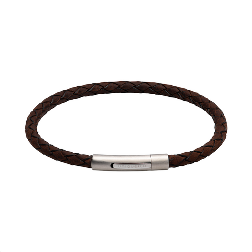 Narrow Dark Brown Leather Bracelet with Brushed Stainless Steel Catch