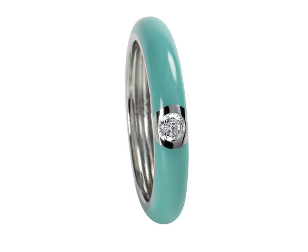 Turquoise Enamel, Silver & CZ Ring
