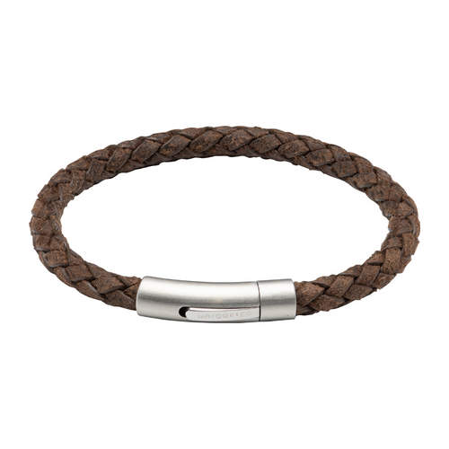 Muted Brown Leather Bracelet with Brushed Stainless Steel Catch