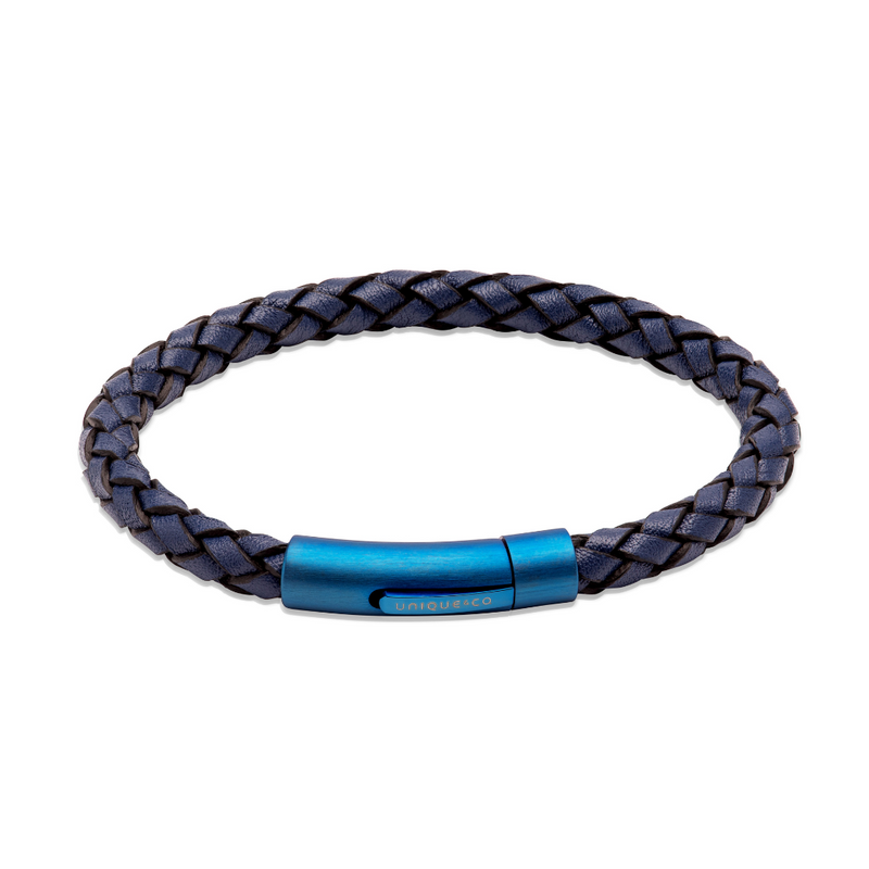 Navy Blue Leather Bracelet with Brushed Blue Catch