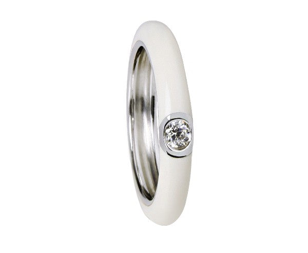 White Enamel, Silver & CZ Ring