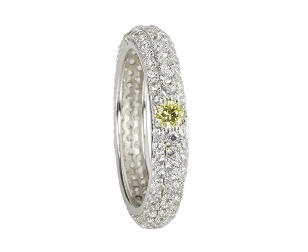 Fully Set Pavé CZ Ring with central Yellow stone