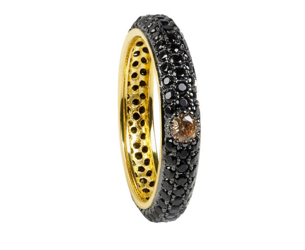 Black Rhodium & Gold Plated Fully Set Pavé Black Spinel Ring