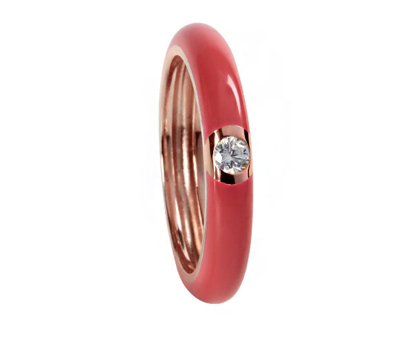 Coral Colour Enamel Ring in Sterling Silver with Rose Gold Plating