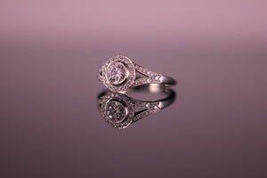 0.50ct Diamond Halo Art Deco style Ring G VS1 GIA Certificated