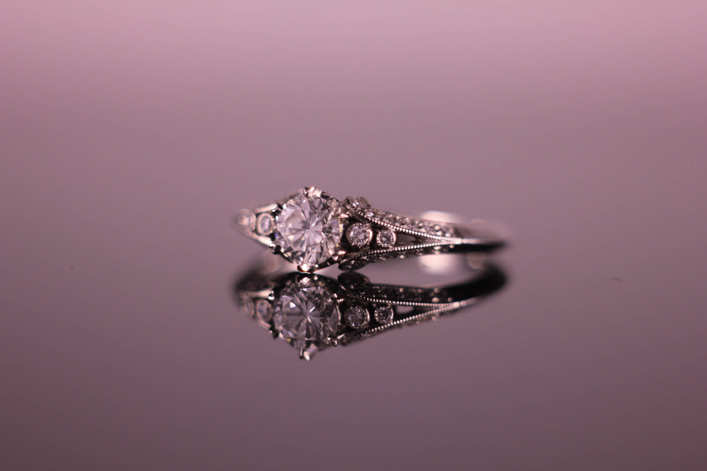 Platinum Engagement Ring Art Deco Design with Milgrain detail