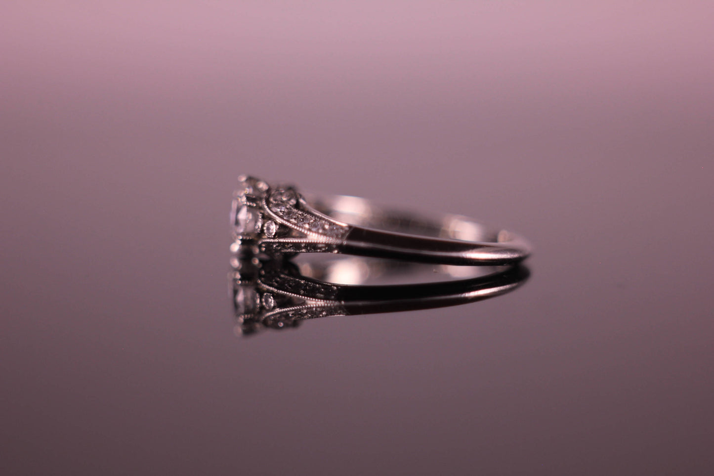 Platinum Engagement Ring Art Deco Design Side View