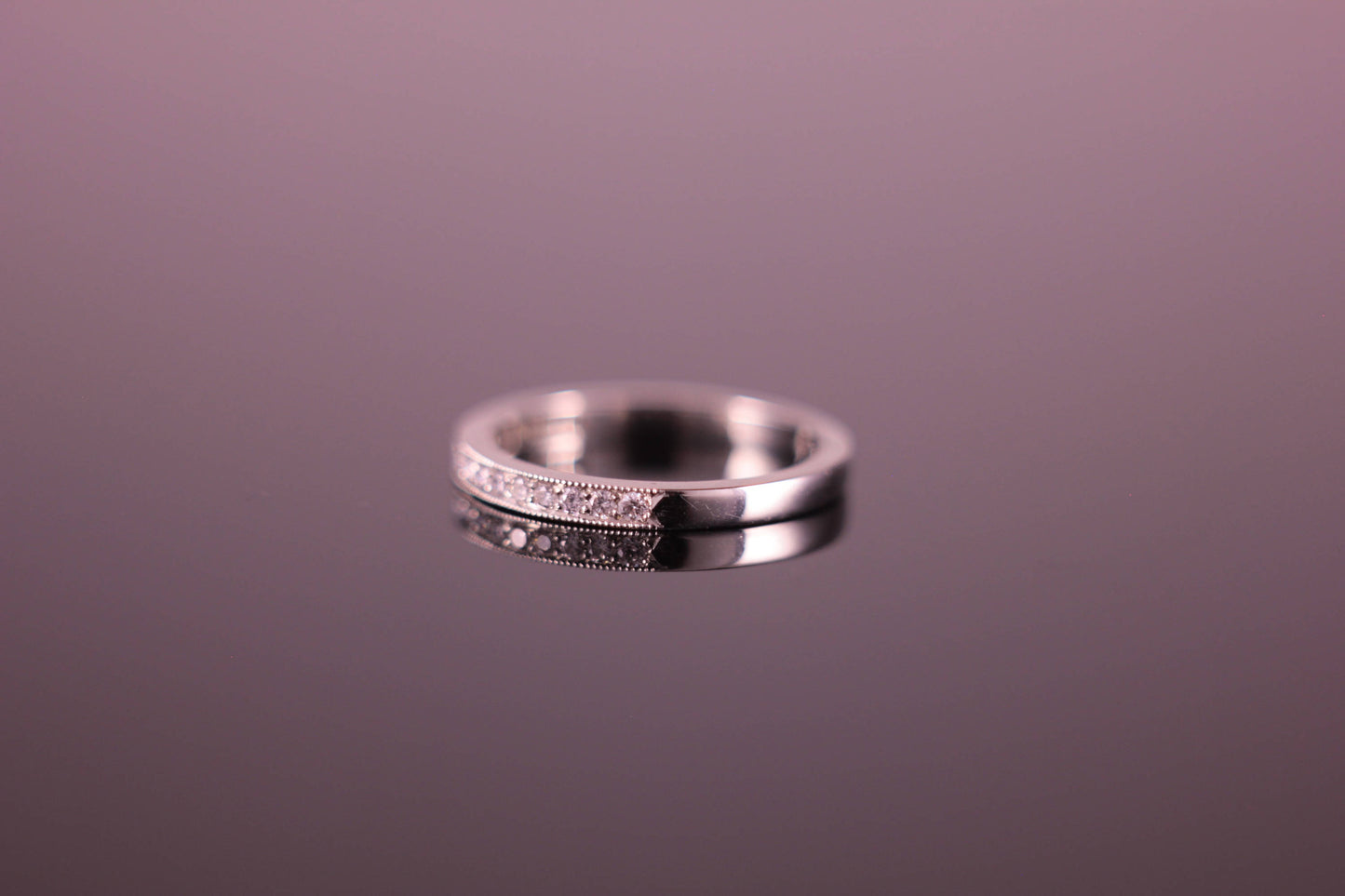 Platinum Half Eternity Ring 1.8mm wide Round Brilliant Diamonds 0.17tcw micro Pave Milgrain