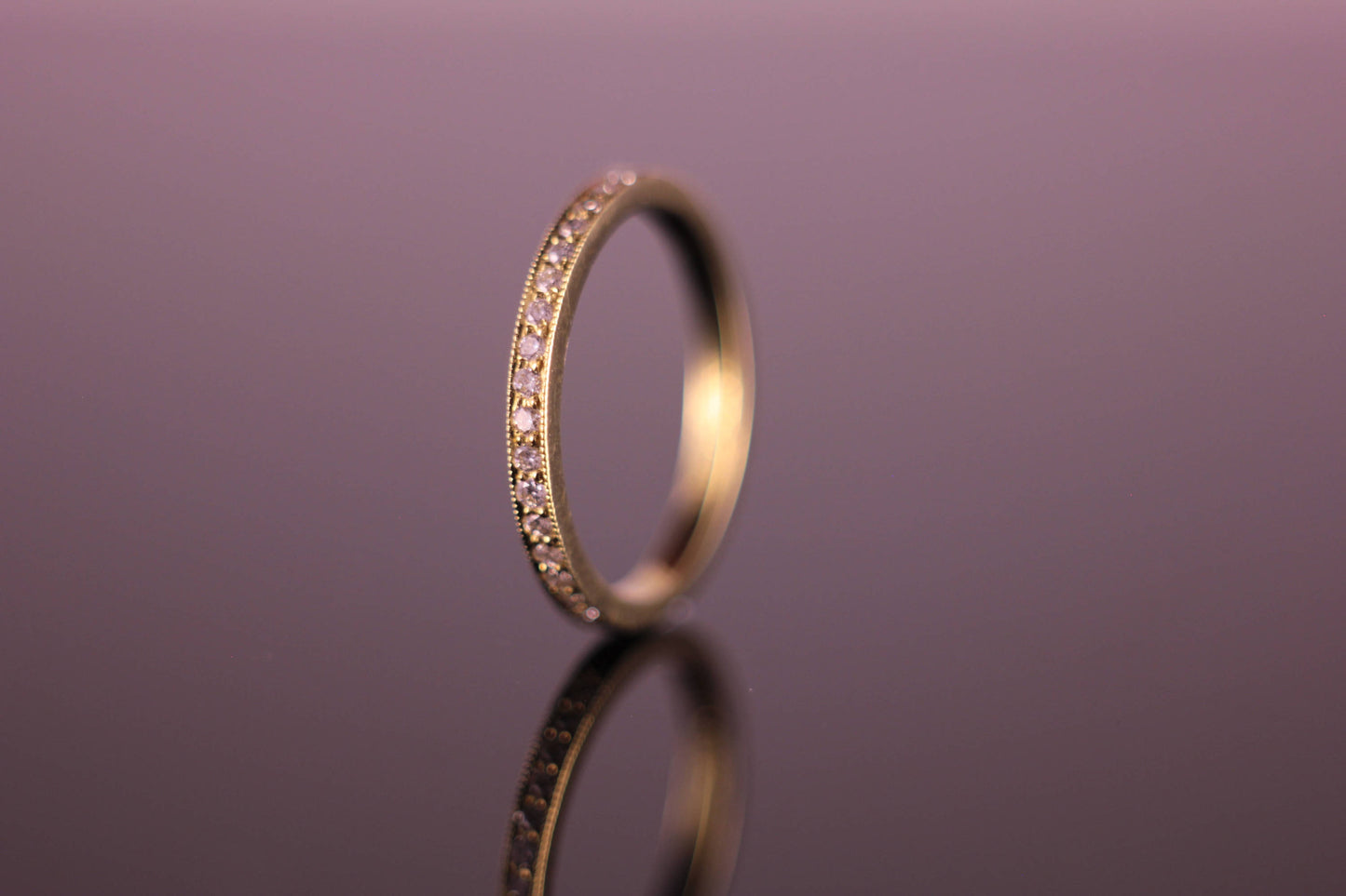 18ct Yellow Gold Pave Millegrain Diamond Half Eternity Ring 1.8mm wide 0.17tcw