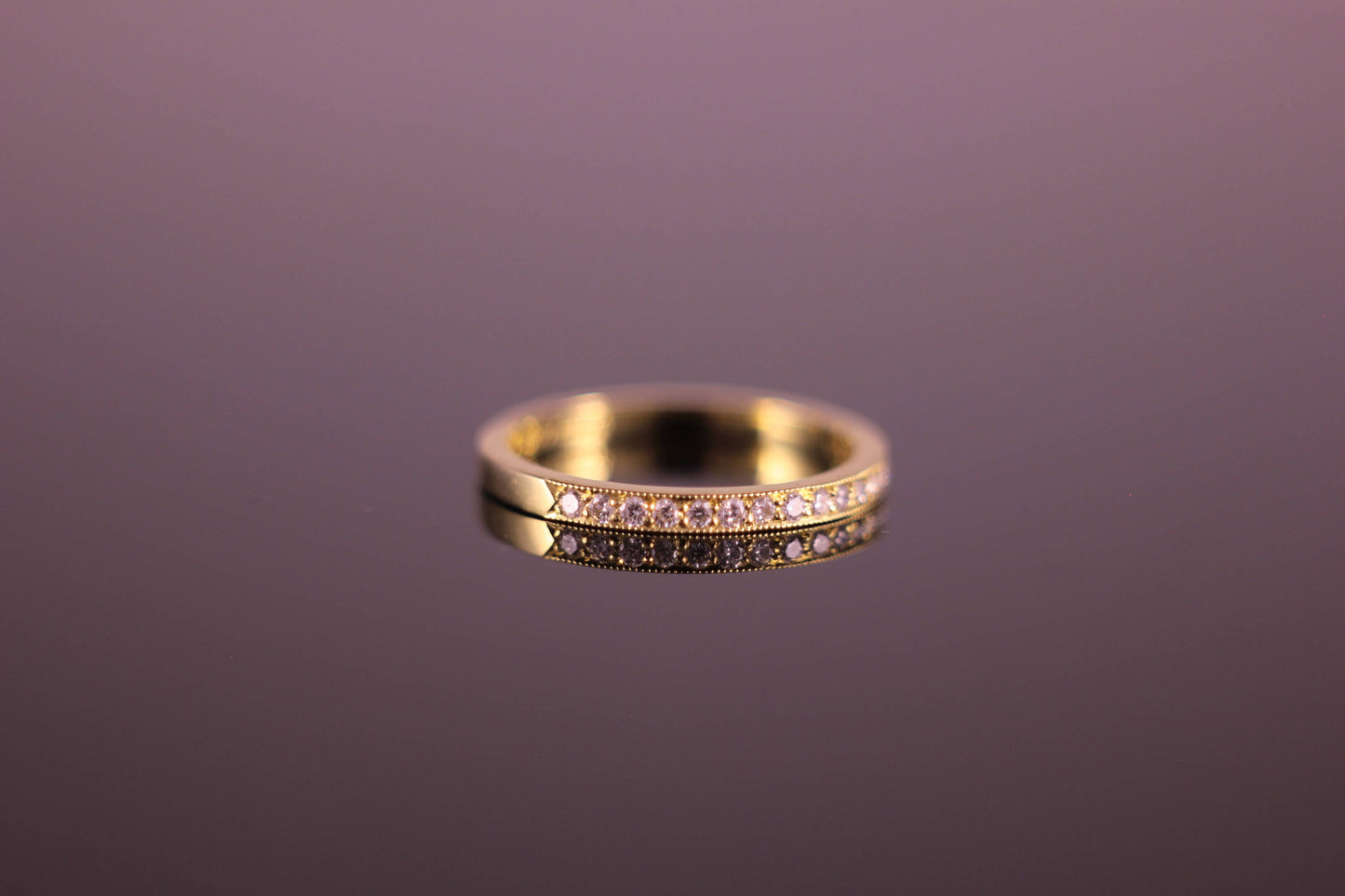 18k Yellow Gold Pave Millegrain Diamond Half ET Ring 1.8mm wide 0.17tcw
