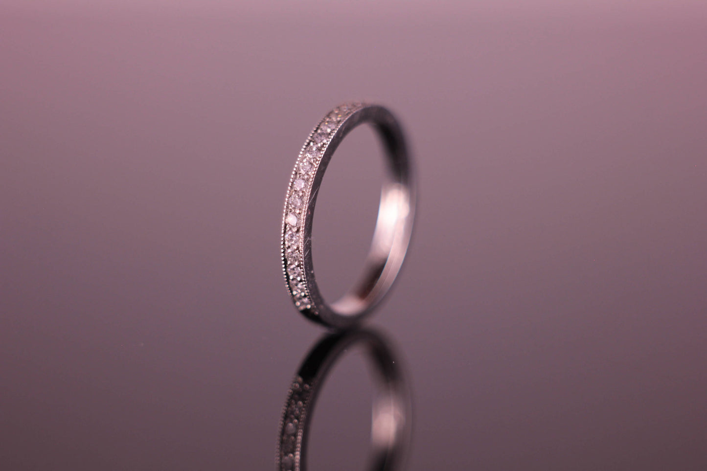 Platinum Half Eternity Ring 1.8mm wide Round Brilliant Diamonds 0.17tcw micro Pave Milgrain