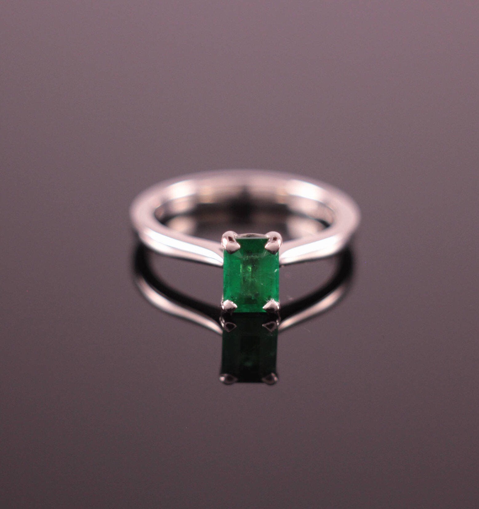 Emerald Cut Emerald Palladium Engagement Ring Single Stone 4-Claw Setting Vintage