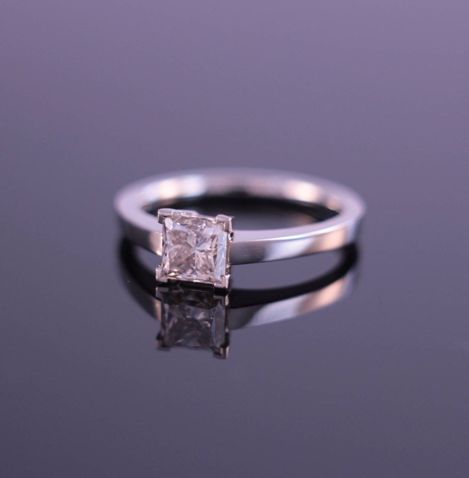 1.06ct Champagne Princess Cut Diamond Engagement Ring in 18ct White Gold