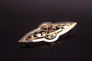 9ct & Amethyst set Art Nouveau Lapel Pin bar Brooch Antique Vintage Unisex 1920's