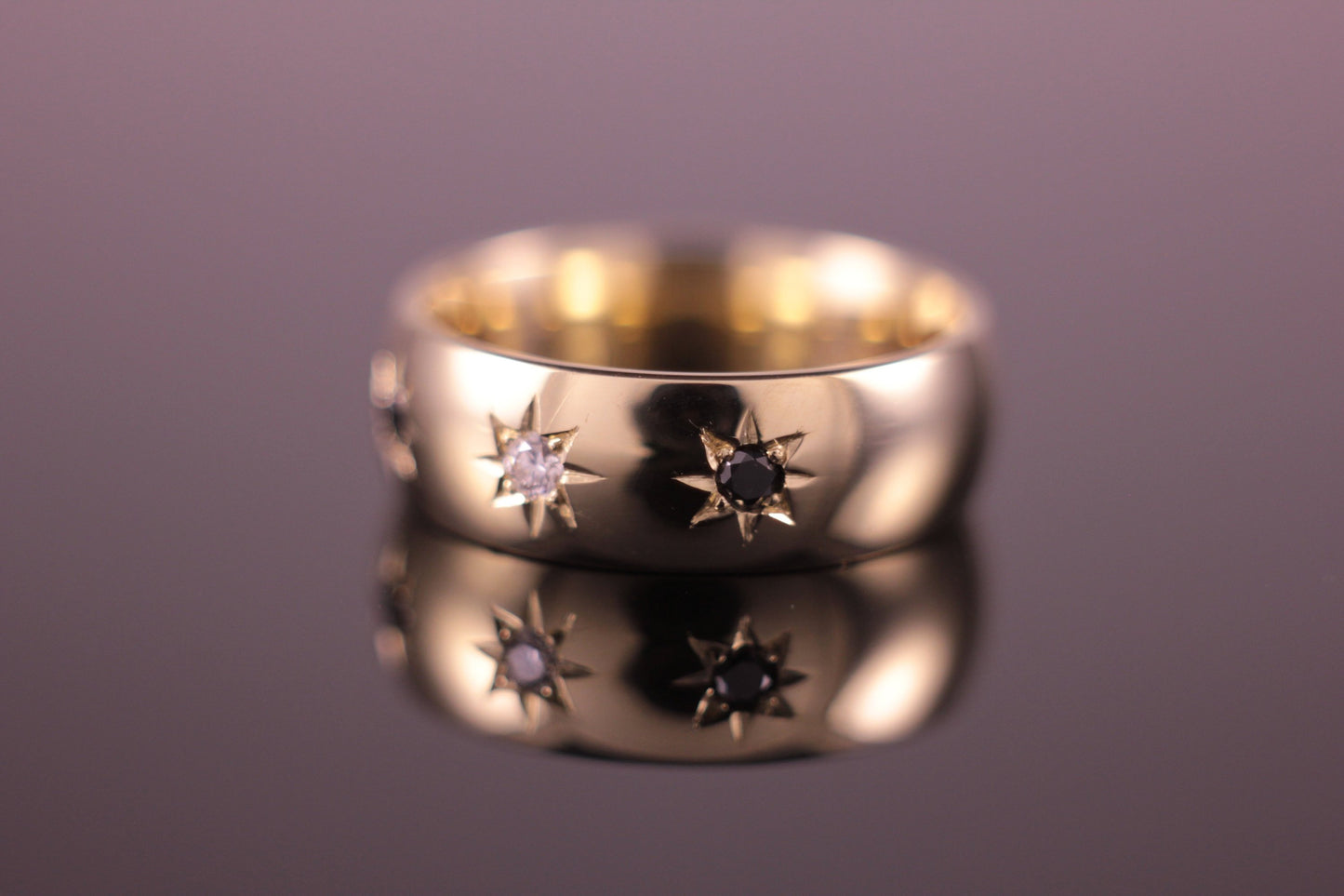 Victorian style Black & White Diamond Star Set Ring 7mm