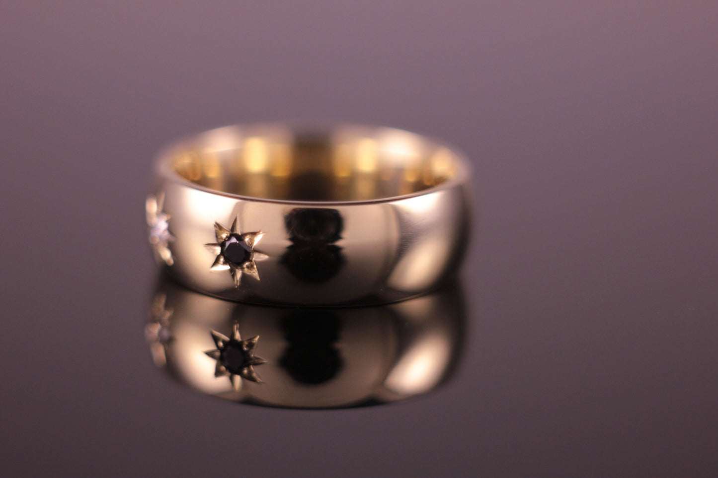 Victorian style Black & White Diamond Star Set Ring 7mm