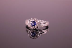 Sapphire & Diamond Halo Engagement Ring 0.42ct Sapphire & 0.28ct Diamond Halo