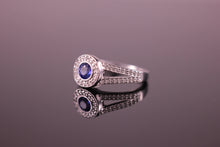 Load image into Gallery viewer, Sapphire &amp; Diamond Halo Engagement Ring 0.42ct Sapphire &amp; 0.28ct Diamond Halo