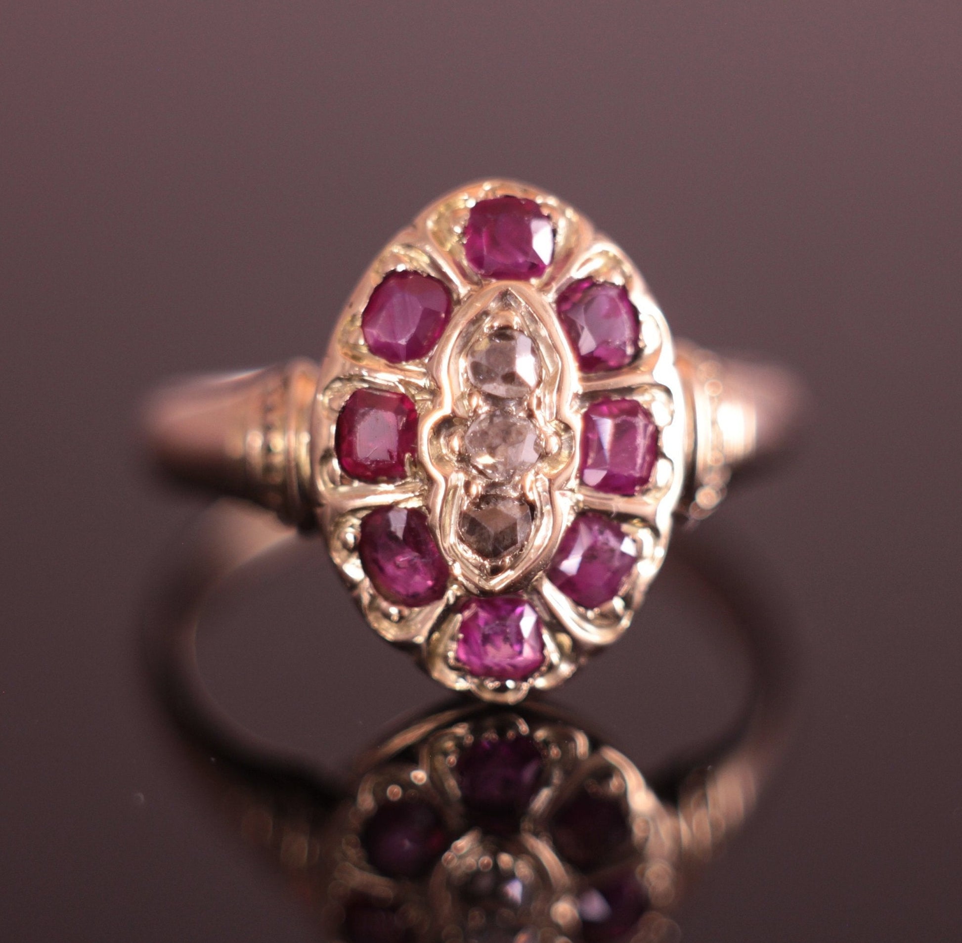 c.1850's Ruby and Diamond Victorian Engagement Occasional ring in 9ct Yellow Gold