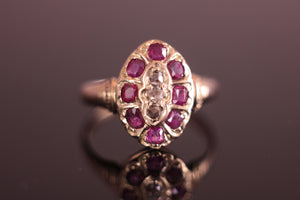 Antique c.1850's Ruby and Diamond Victorian Ring in 9ct Yellow Gold