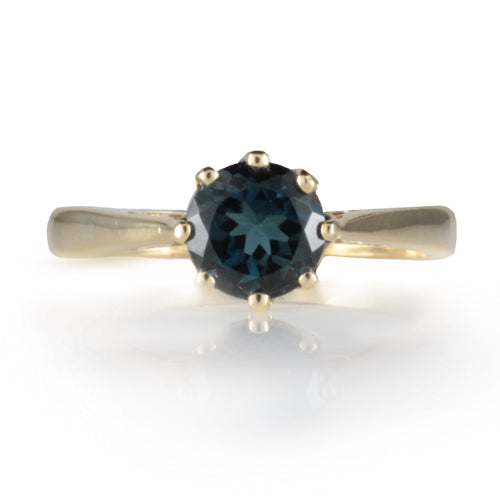18ct yellow gold Topaz ring London Blue 1.09ct 8-claw