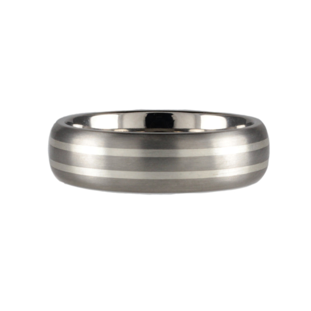 5mm Titanium Band with Double Silver Inlay Satin Finish