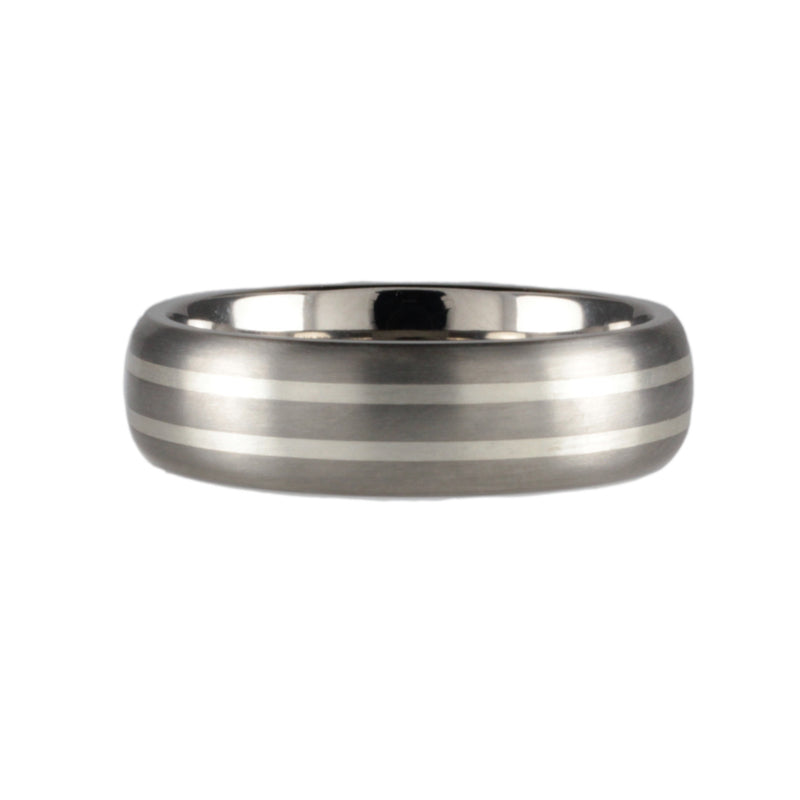 5mm Titanium Band with Double Silver Inlay Satin Finish
