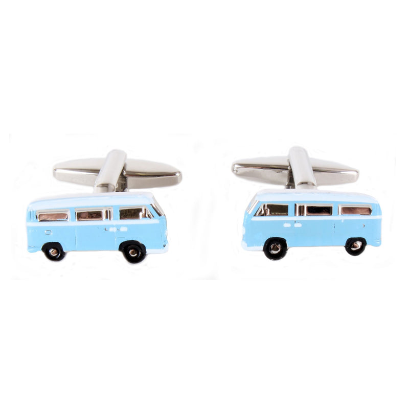 Light Blue and White Enamel Vintage VW Campervan Style Cufflinks