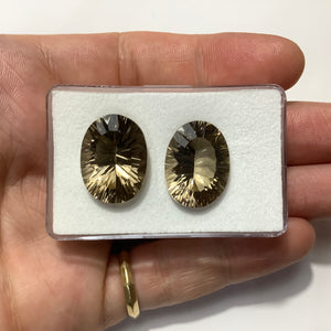 Pair of Oval Smokey Quartz Laser Cut Loose Stones 20x15mm