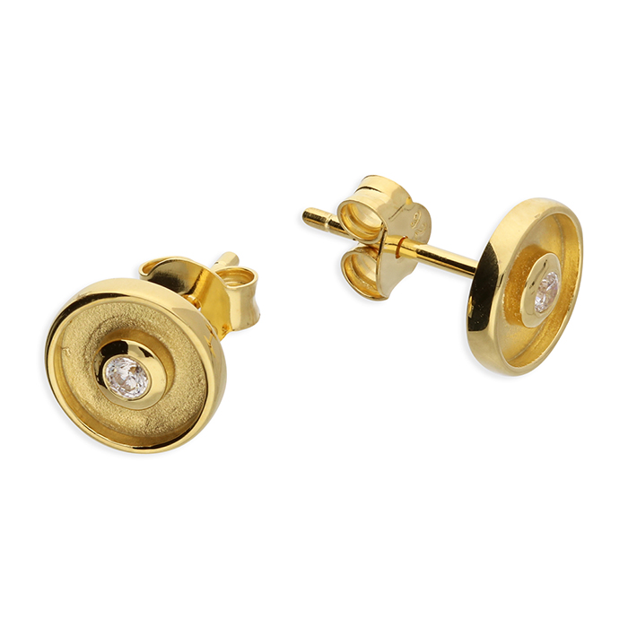 'Target' Stone set Stud Earrings Gold Plated