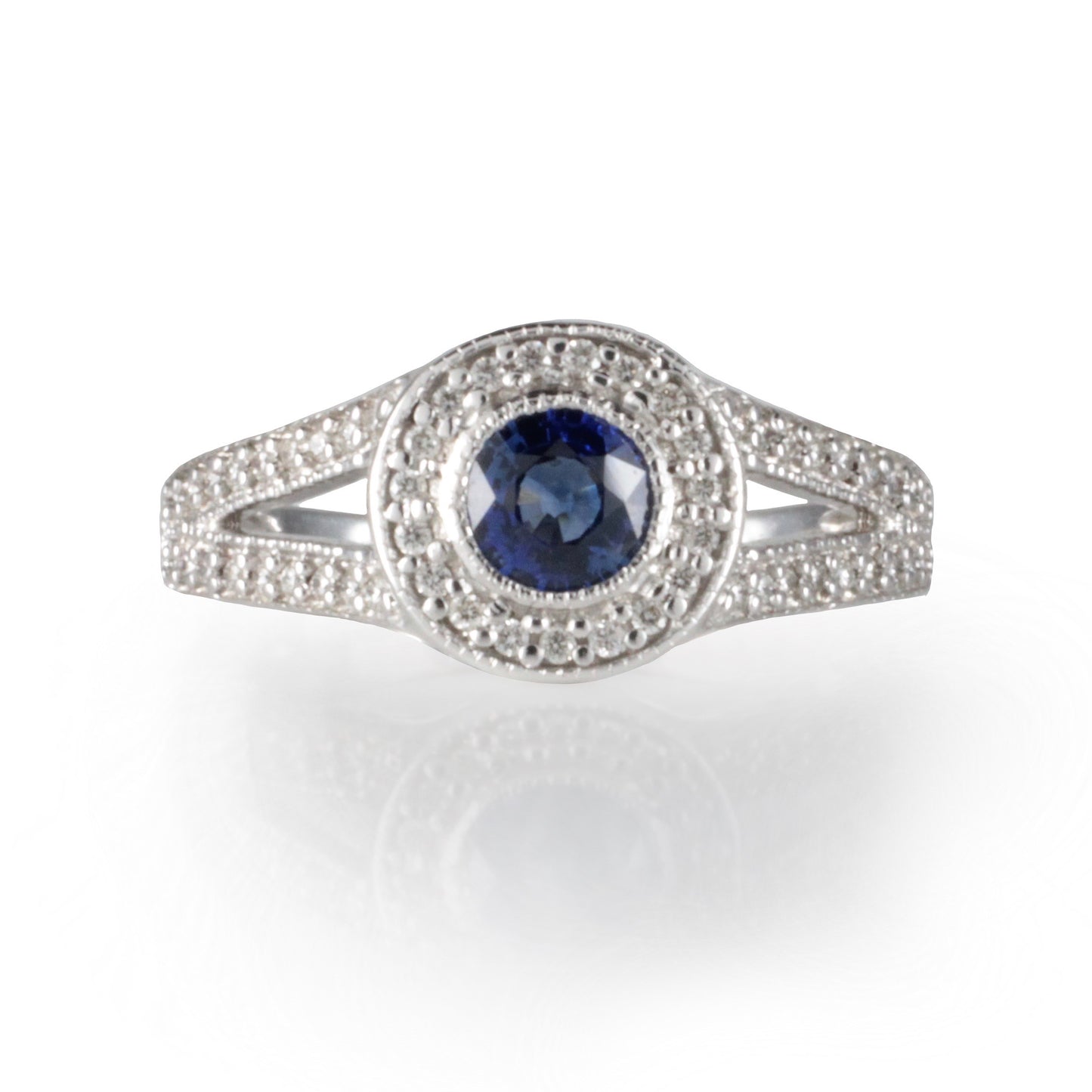 Sapphire & Diamond Halo Engagement Ring 0.42ct Sapphire & 0.28ct Diamond Halo