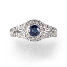 Load image into Gallery viewer, Sapphire &amp; Diamond Halo Engagement Ring 0.42ct Sapphire &amp; 0.28ct Diamond Halo