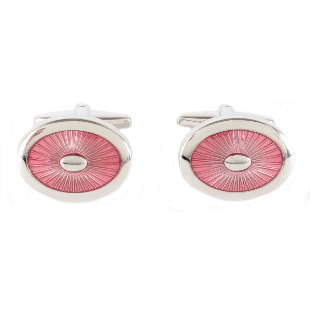 Starburst Enamel Pink Art Deco style Oval Cufflinks